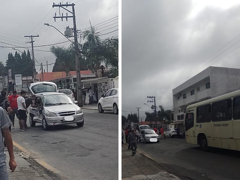 Bombeiros de Campo Largo socorrem vítimas de colisão entre carro e ônibus no Centro de Campo Largo 