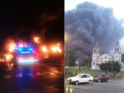 Muito trabalho para os Bombeiros controlarem incêndio em empresa de resina