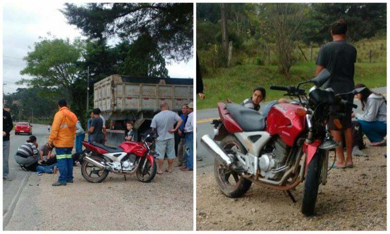 Dois feridos em colisão caminhão e moto na Estrada da Balsa