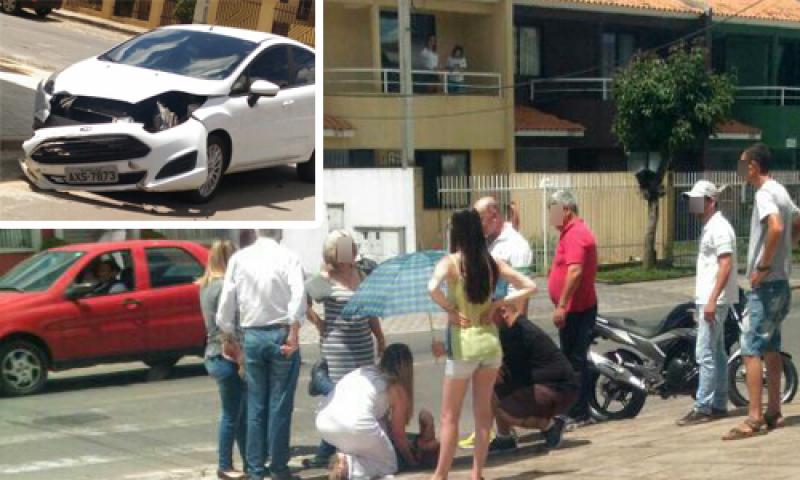 Mulher ferida em colisão entre moto e carro na Monsenhor