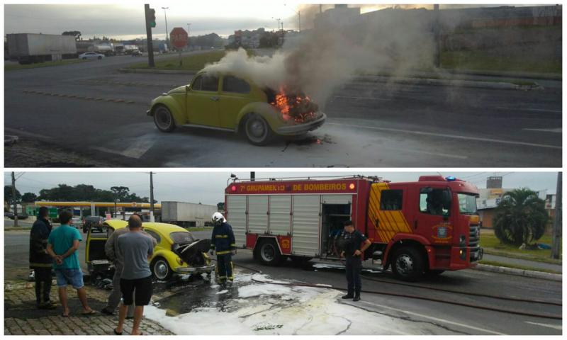 Fusca pega fogo nas proximidades da antiga BR-277