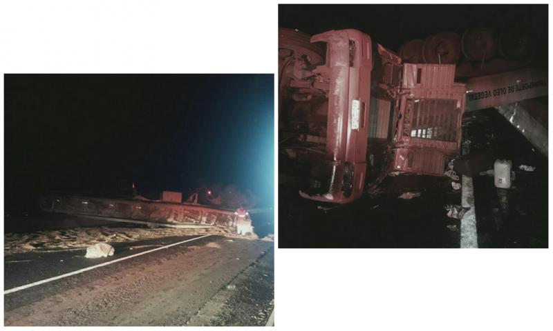 Carreta tomba no Km 128 e interrompe o trânsito na Serra de São Luiz do Purunã