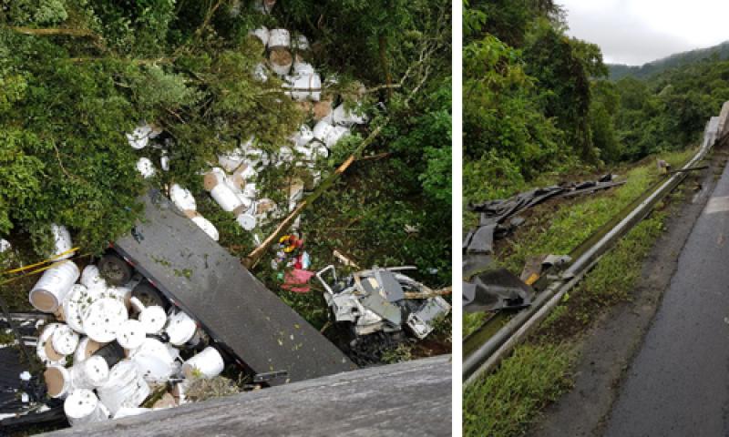 Caminhão cai em ribanceira na Serra de São Luiz do Purunã