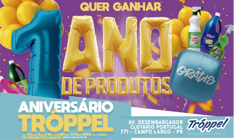 Tróppel comemora 03 anos com muitas  promoções e 01 ano de produtos grátis