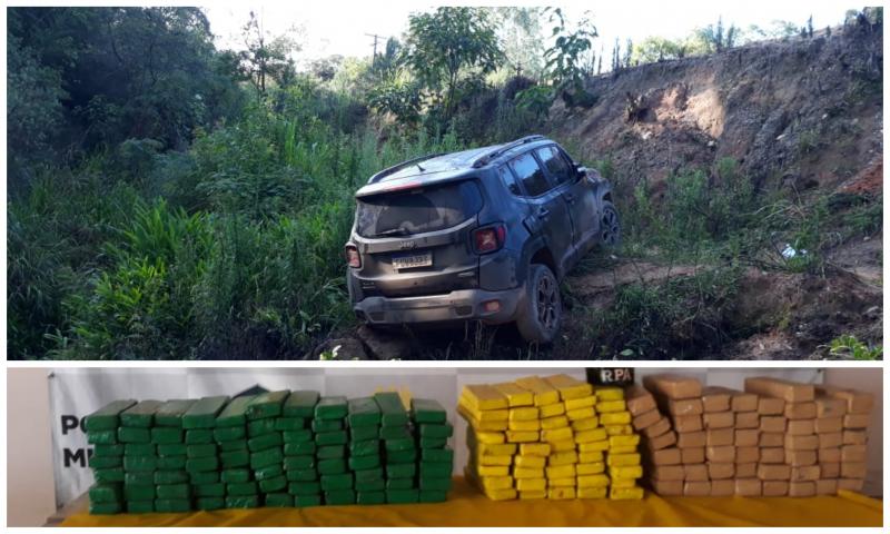 Renegade cai em barranco na Estrada do Cerne com mais de 100 kg de maconha