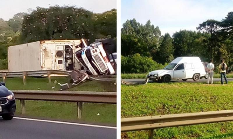 Caminhão tomba no km 110 causando grande congestionamento na BR