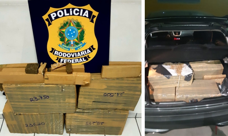 PRF apreende 100 kg de maconha no porta-malas de veículo com placa de Campo Largo