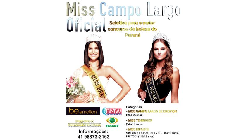 Miss Campo Largo 2019 com inscrições abertas