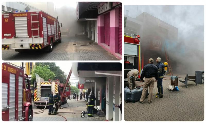 Corpo de Bombeiros combate incêndio em loja no Calçadão