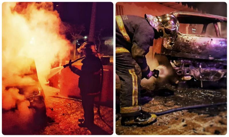 Bombeiros combatem incêndio em veículo na cidade de Balsa Nova