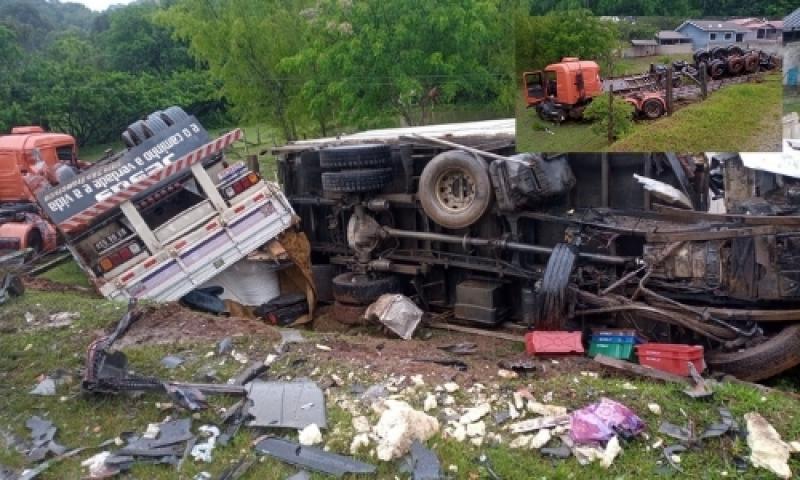 Três feridos em grave acidente entre dois caminhões na PR-510