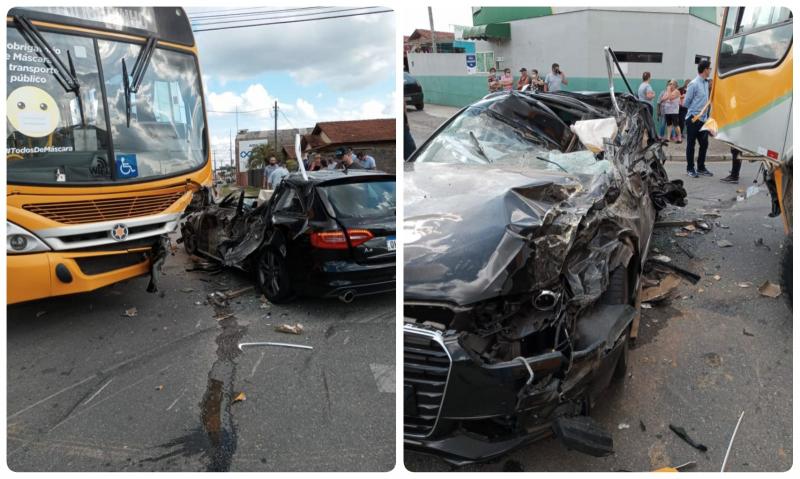 Jovem motorista gravemente ferido em colisão com ônibus