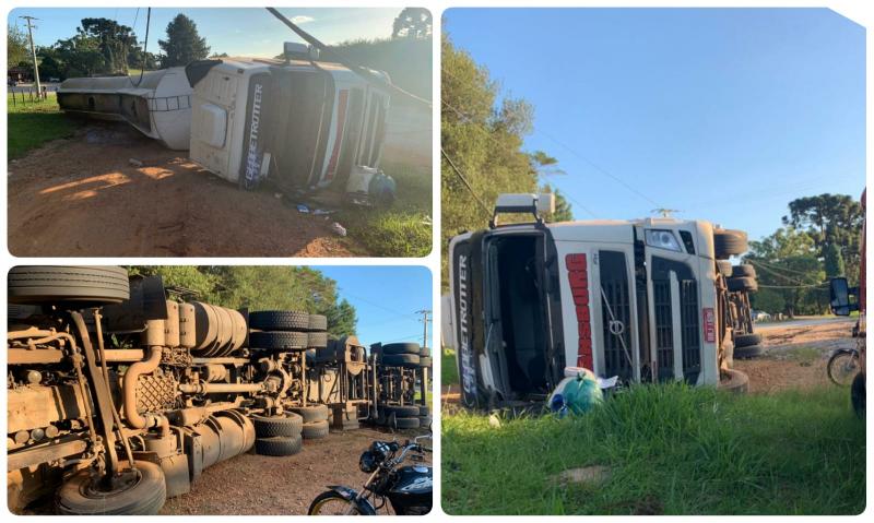 Carreta tomba na PR-510 e motorista é socorrido pelo Siate