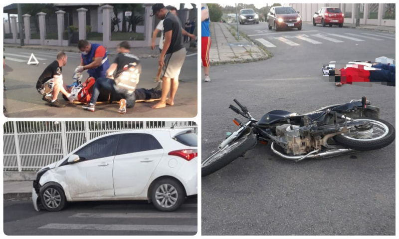 Colisão entre moto e HB20 deixa ocupantes de moto feridos na Barão do Rio Branco