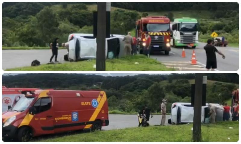 Colisão seguida de tombamento no Trevo da Morte com vítimas feridas