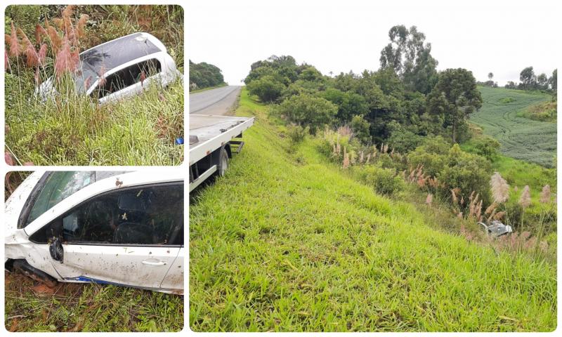 Pai e filho feridos após sair da pista na PR-423 e despencar em ribanceira