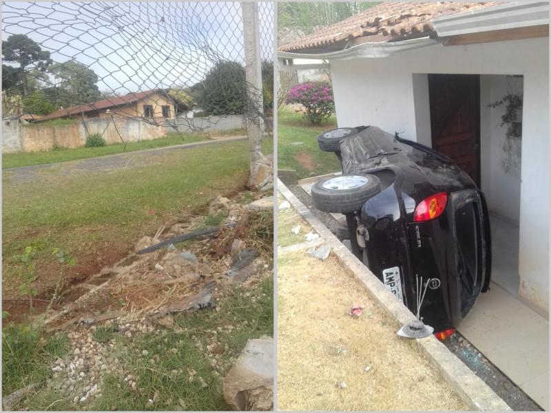 Veículo desgovernado cai no pátio de uma residência no São Caetano