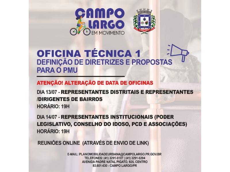 Inscrições abertas para Oficinas Técnicas do Plano de Mobilidade Urbana dos dias 13 e 14 de julho