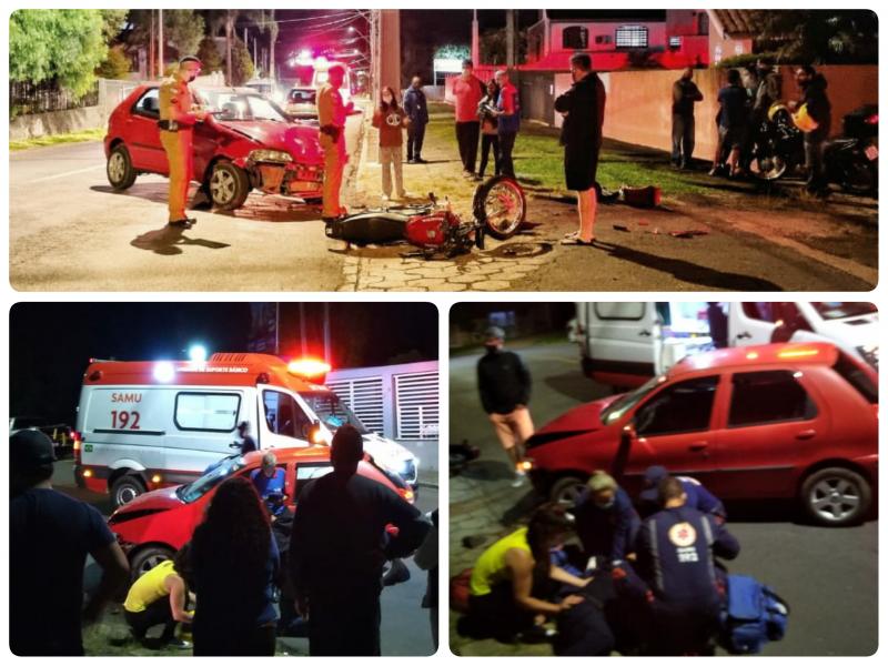 Motociclista é socorrido pelo SIATE e SAMU após colisão na Avenida Cristina