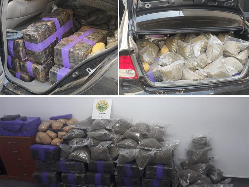 Patrulha Rural da PM prende um indivíduo com um carro furtado e 366 kg de maconha