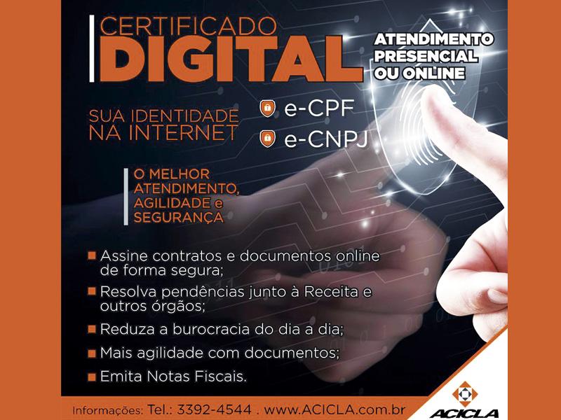 Certificado digital está disponível para ser realizado na Acicla