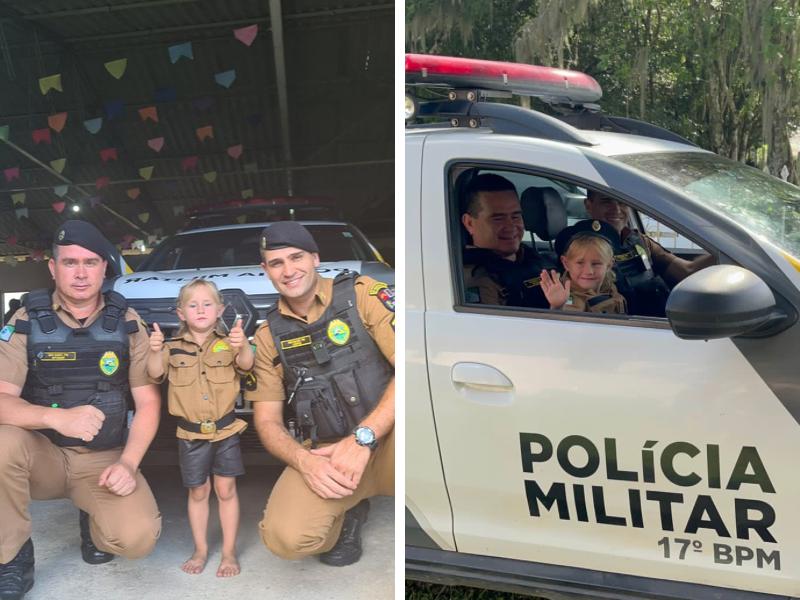 Policiais de Balsa Nova participam de aniversário de pequena fã 