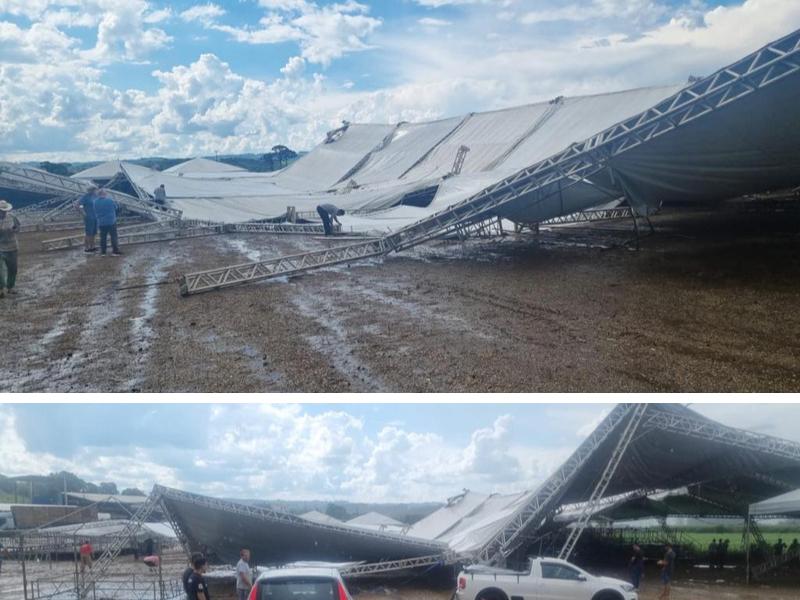 Vendaval derruba estrutura que estava sendo montada para a Festa do Milho em Balsa Nova