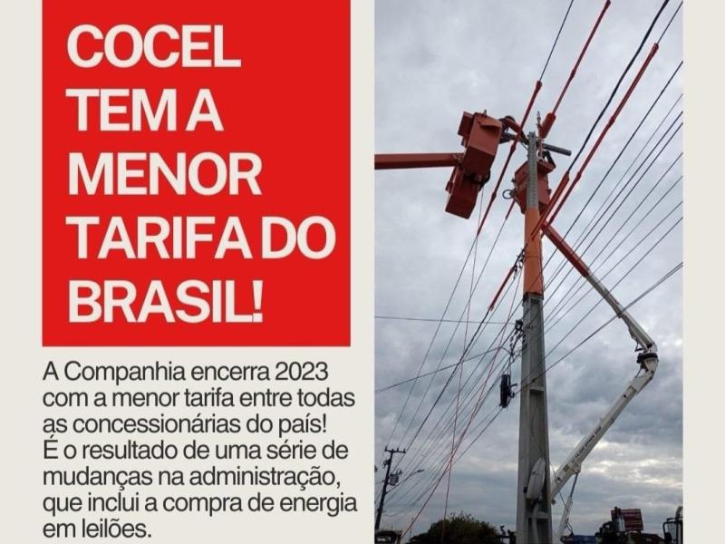 Cocel tem a menor tarifa do Brasil