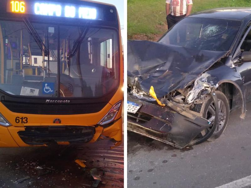 Motorista ferido em colisão frontal com ônibus na PR-510 é socorrido pelos Bombeiros 