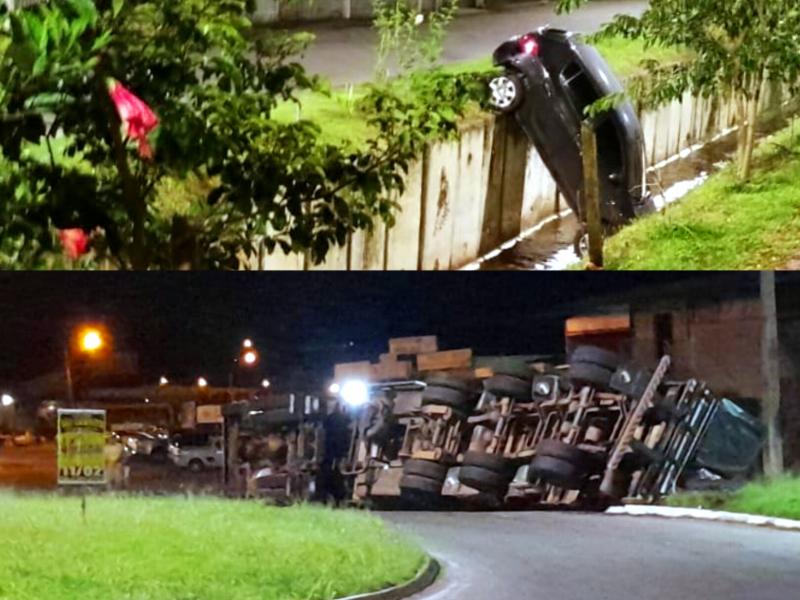 Flagrantes de acidentes durante a madrugada deste sábado