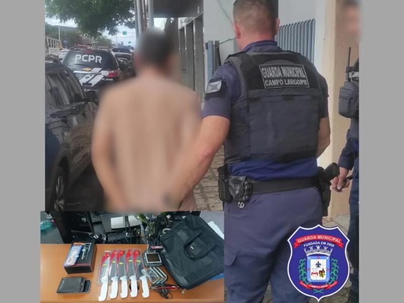 Indivíduo é preso pela Guarda Municipal por furto em lojas em Campo Largo 