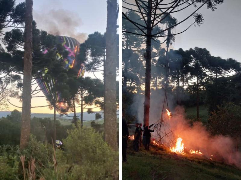 Balão artesanal pega fogo e cai em propriedade no interior do município de Campo Largo 