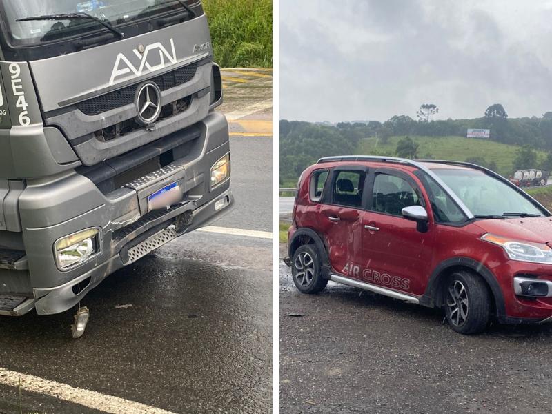 Acidente entre carro e caminhão deixa uma pessoa ferida na PR-423, em Campo Largo