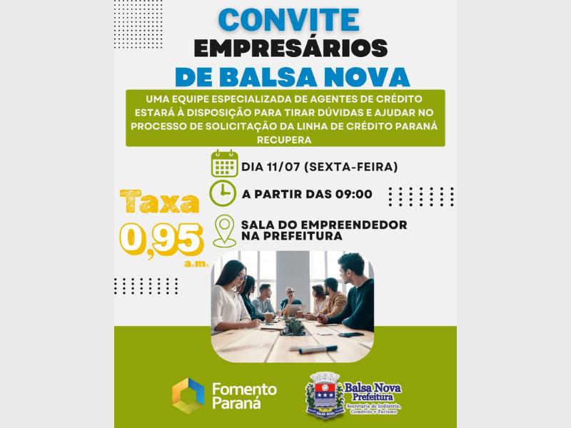 Balsa Nova conquista prorrogação da linha de crédito Paraná Recupera para apoiar o desenvolvimento econômico local