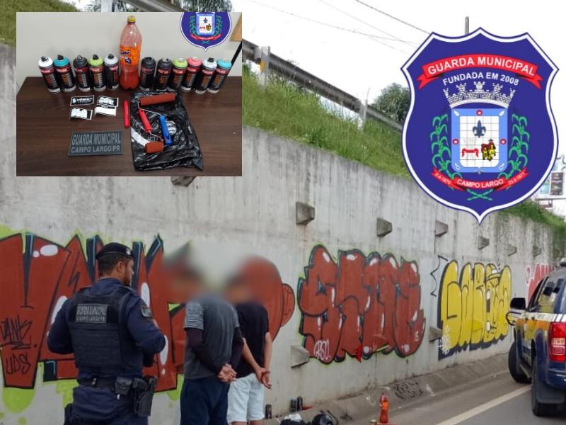 Guarda Municipal prende dupla em flagrante por pichação de viaduto em Campo Largo