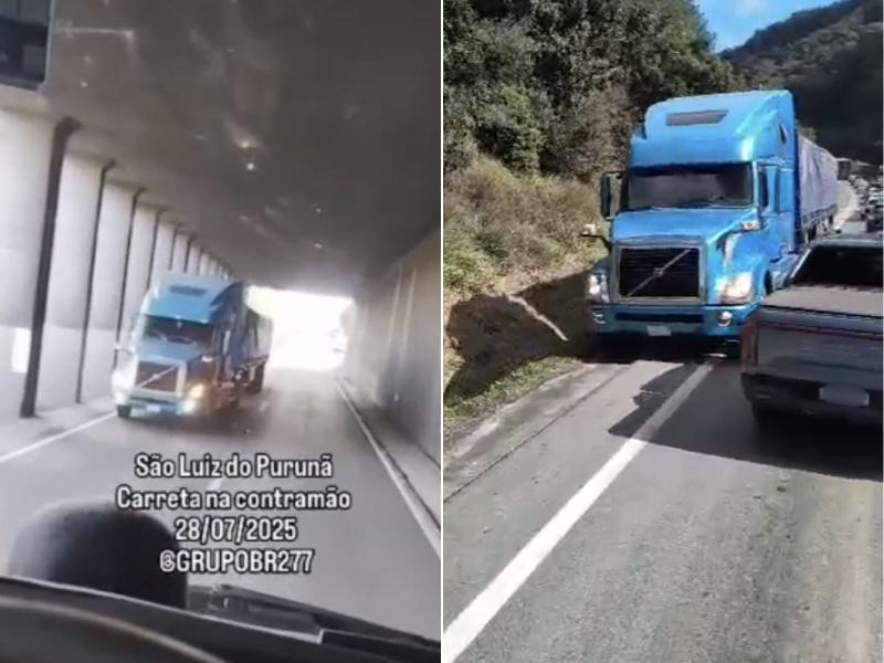 Caminhoneiros bêbados são flagrados pela PRF na contramão da BR-277, em Balsa Nova