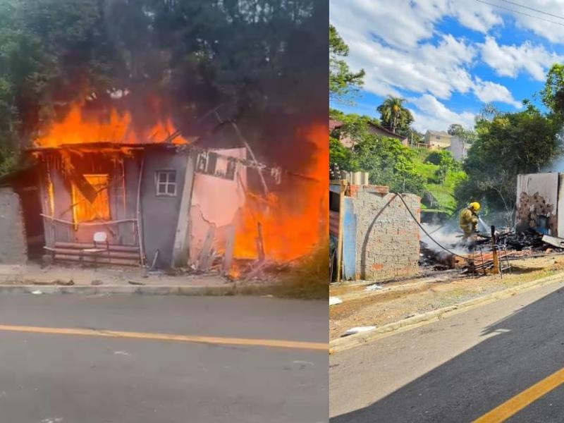 Incêndio destrói casa em Campo Largo e mobiliza bombeiros no Vila Torres